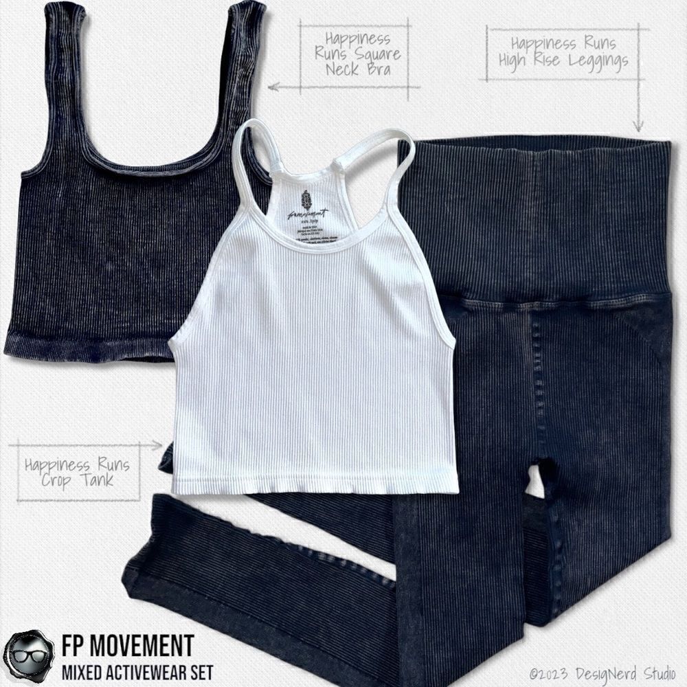 Fp Movement Happiness Runs Set: Crop Tank + Square Neck Bra + High Rise Leggings